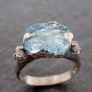 Raw Uncut Aquamarine Diamond White Gold Engagement Ring Wedding Ring Custom One Of a Kind Gemstone Ring Multi stone Ring 2512