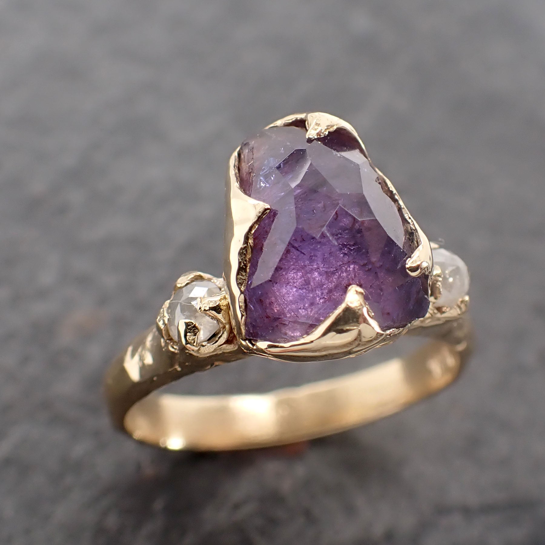 Partially Faceted purple Sapphire 18k gold Multi Stone Ring Gold Gemstone Engagement Ring 2513