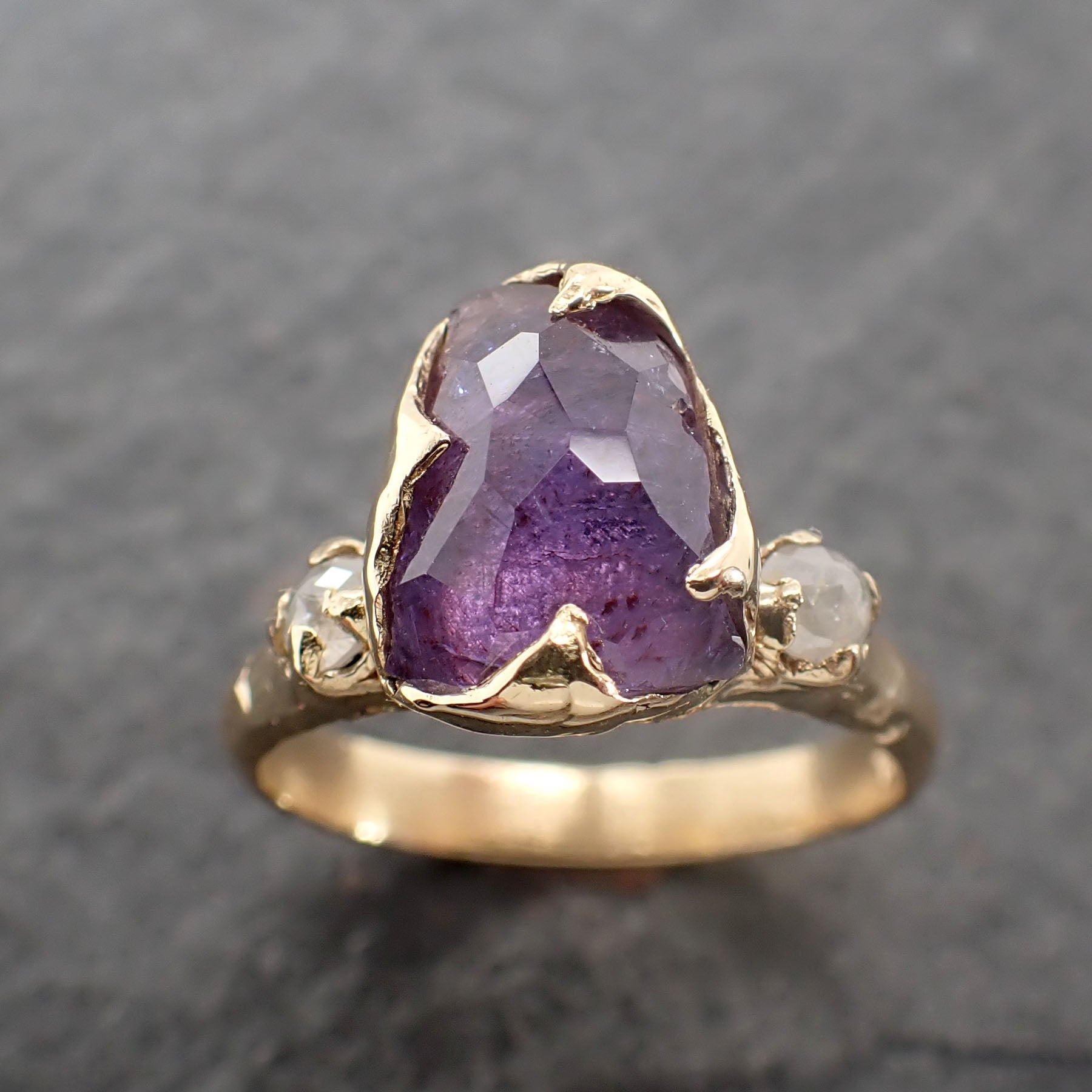 partially faceted purple sapphire 18k gold multi stone ring gold gemstone engagement ring 2513 Alternative Engagement