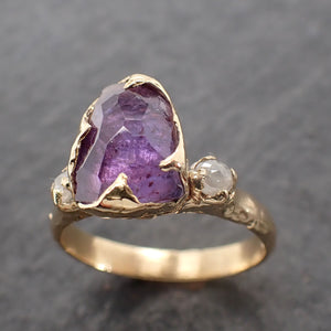 Partially Faceted purple Sapphire 18k gold Multi Stone Ring Gold Gemstone Engagement Ring 2513