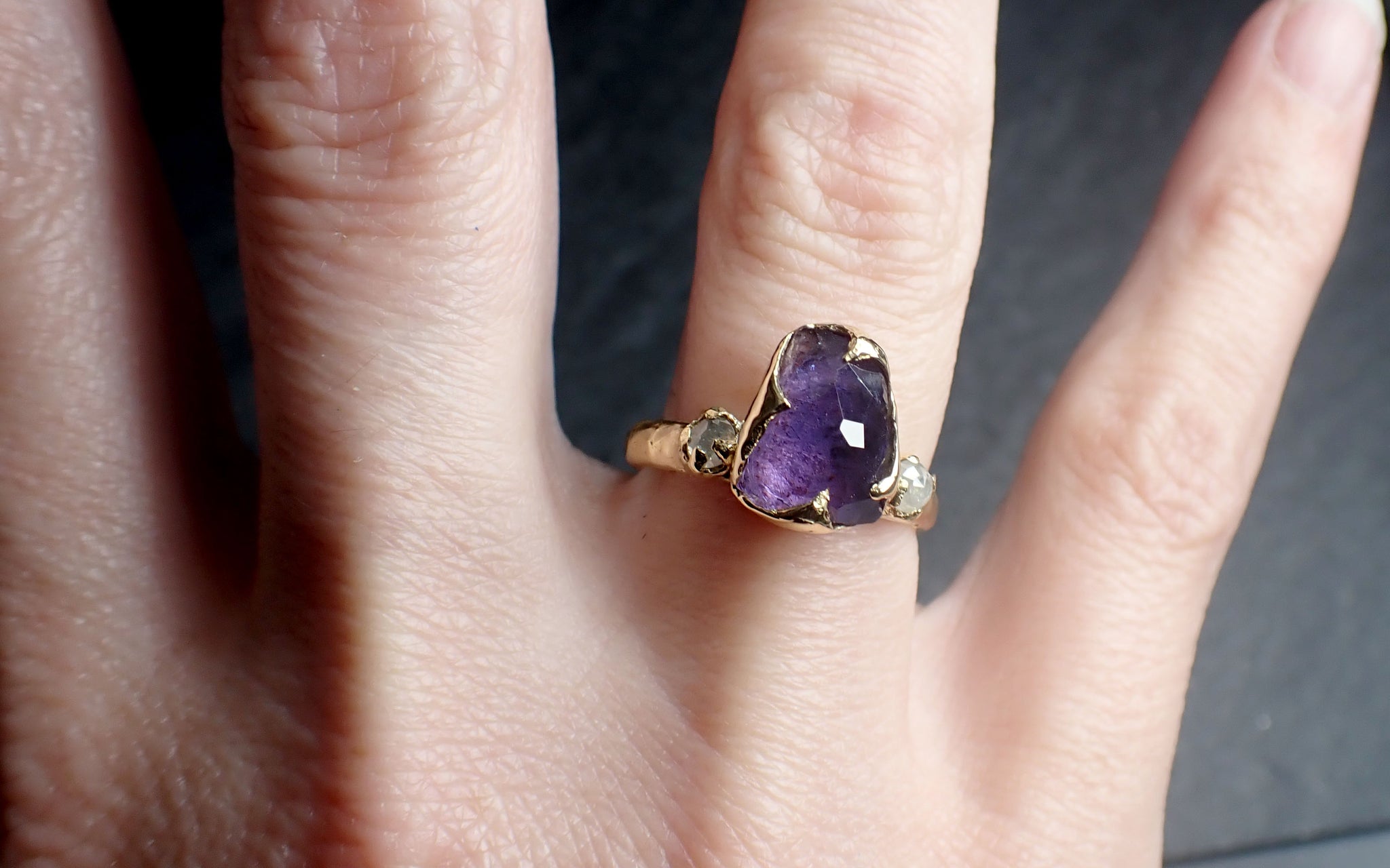 partially faceted purple sapphire 18k gold multi stone ring gold gemstone engagement ring 2513 Alternative Engagement