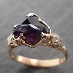 Partially Faceted purple Sapphire 14k gold Multi Stone Ring yellow Gold Gemstone Engagement Ring 2521