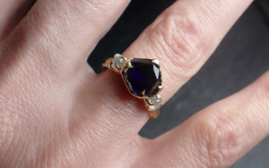 Partially Faceted blue Sapphire side diamonds Multi stone 18k Yellow Gold Engagement Ring Wedding Ring Custom Gemstone Ring 2519