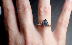 Partially faceted blue Montana Sapphire and fancy Diamonds 14k Yellow Gold Engagement Wedding Ring Gemstone Ring Multi stone Ring 2520