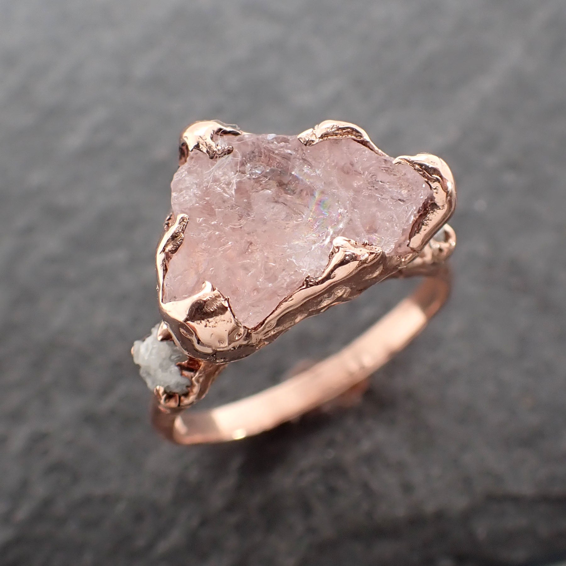 Morganite Raw Uncut Diamond Rose 14k Gold Engagement Ring Multi stone Wedding Ring Custom One Of a Kind Gemstone Bespoke byAngeline 2522