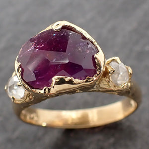 Partially Faceted purple Sapphire 18k gold Multi Stone Ring Yellow Gold Gemstone Engagement Ring 2524