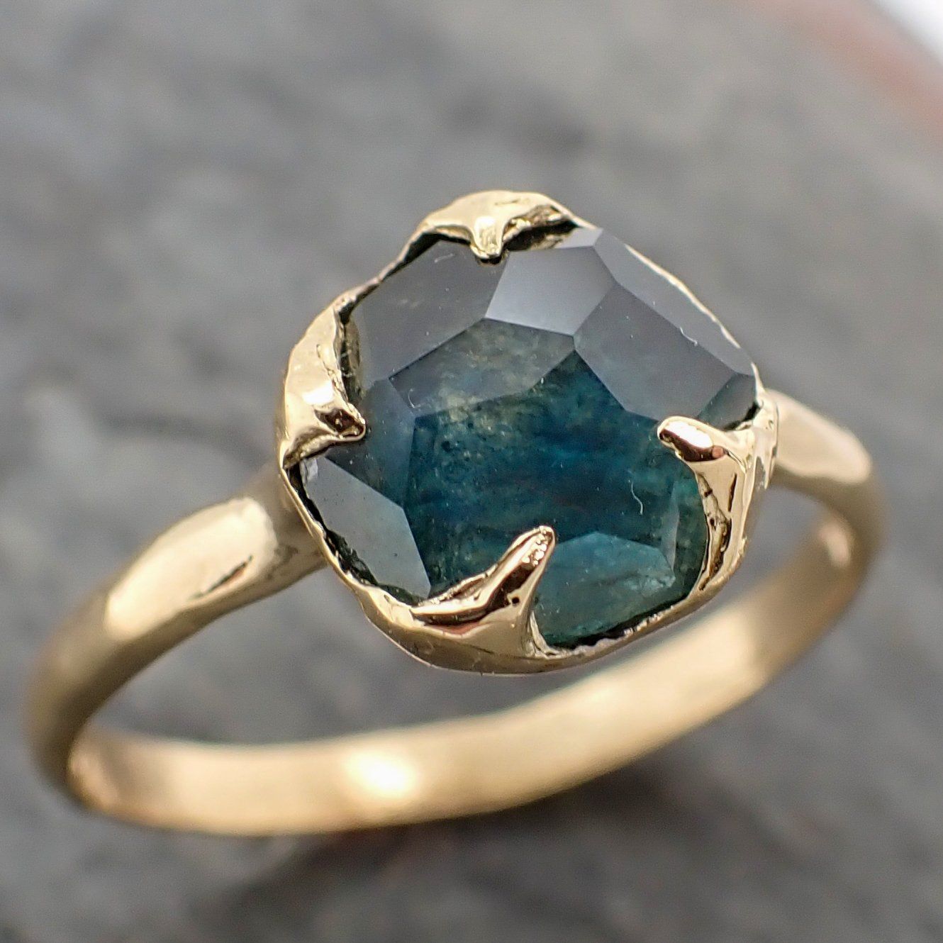 partially faceted montana sapphire solitaire 18k yellow gold engagement ring wedding ring custom one of a kind gemstone ring 2269 Alternative Engagement