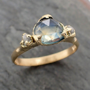 fancy cut montana sapphire diamond 18k yellow gold engagement ring wedding ring custom one of a kind blue gemstone ring multi stone ring 2270 Alternative Engagement