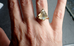 Partially Faceted Moonstone Yellow Gold Ring Gemstone Solitaire recycled 18k statement cocktail statement 2526