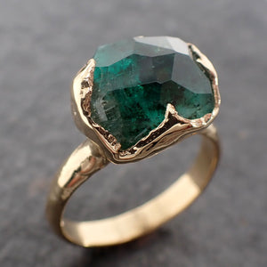 Partially Faceted Emerald Solitaire yellow 18k Gold Ring Birthstone One Of a Kind Gemstone Cocktail Ring Recycled 2528