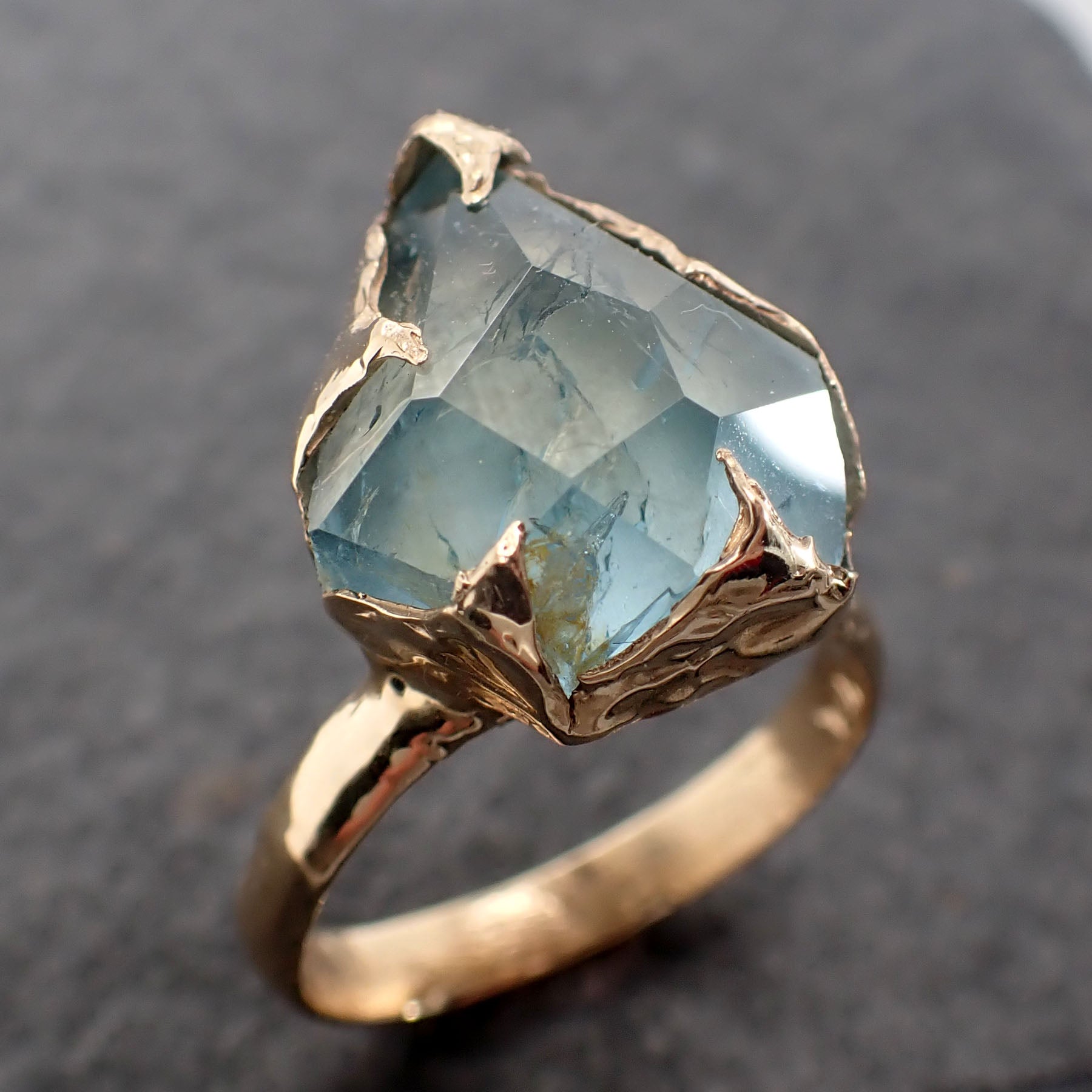 partially faceted aquamarine solitaire ring 14k gold custom one of a kind gemstone ring bespoke byangeline 2530 Alternative Engagement