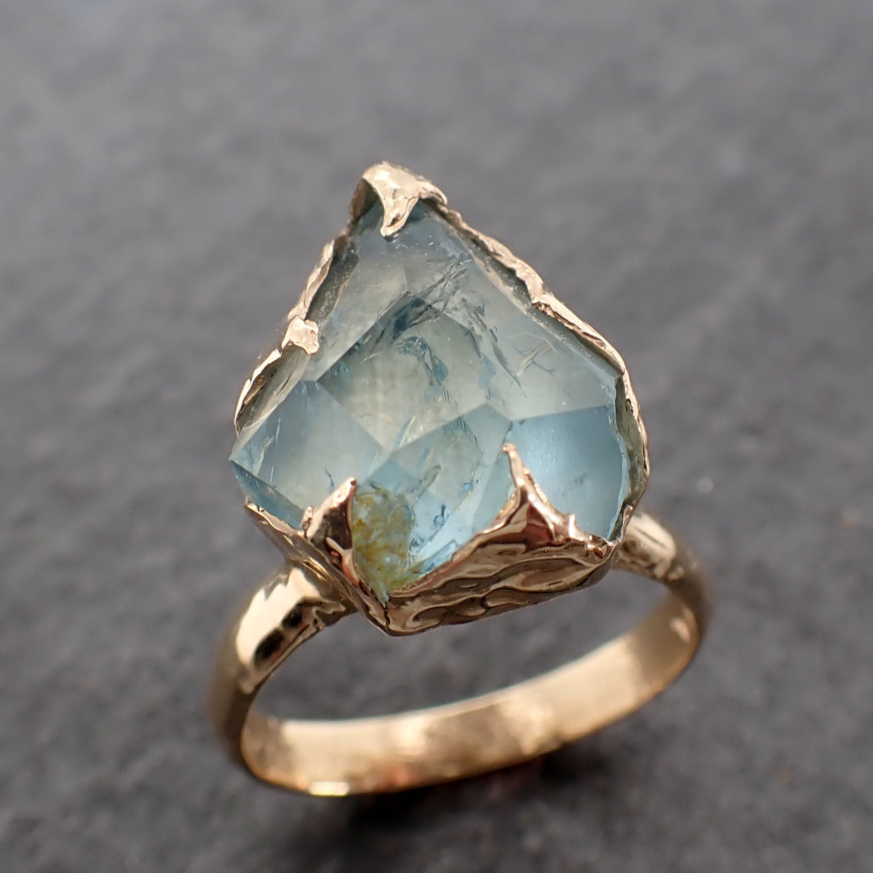 Partially faceted Aquamarine Solitaire Ring 14k gold Custom One Of a Kind Gemstone Ring Bespoke byAngeline 2530