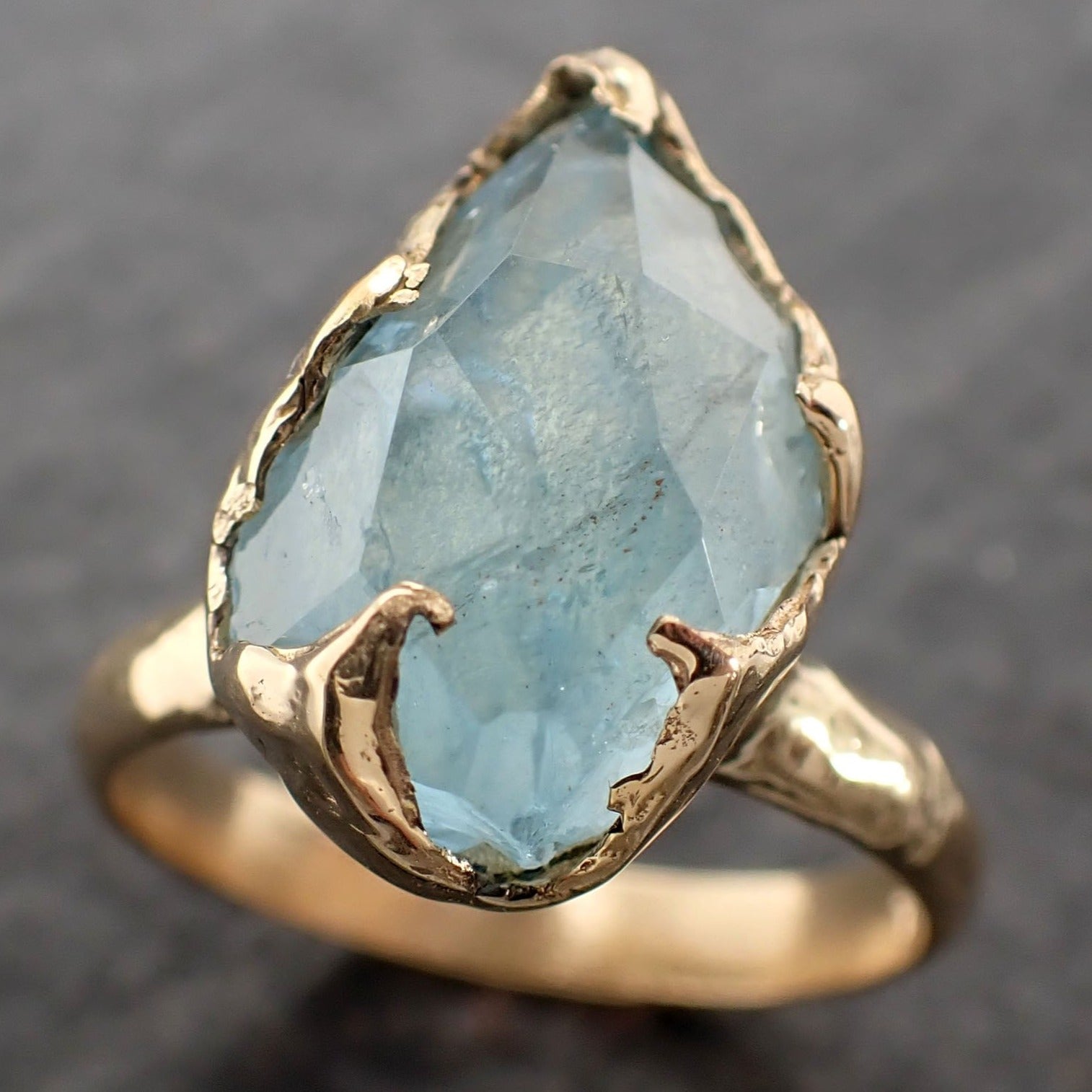 Partially faceted Aquamarine Solitaire Ring 18k gold Custom One Of a Kind Gemstone Ring Bespoke byAngeline 2531