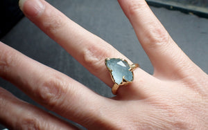 Partially faceted Aquamarine Solitaire Ring 18k gold Custom One Of a Kind Gemstone Ring Bespoke byAngeline 2531