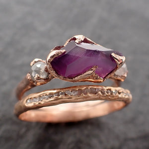 Partially Faceted purple Sapphire 14k Rose gold Multi Stone Ring Gold Gemstone Engagement Ring 2535