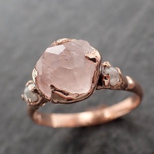 Partially Faceted Morganite Diamond 14k Rose Gold Engagement Ring Multi stone Wedding Ring Custom One Of a Kind Gemstone Ring Bespoke Pink Conflict Free by Angeline 2533