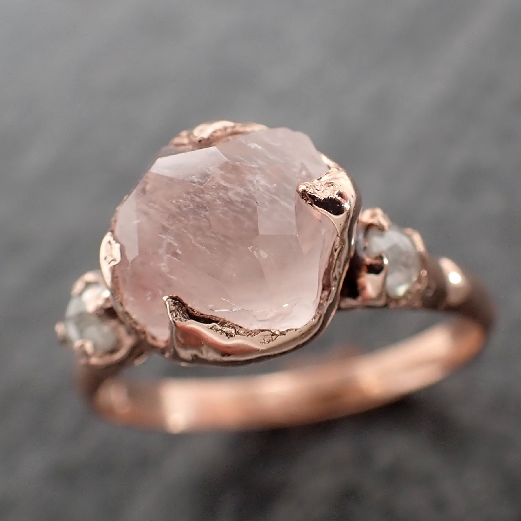 Partially Faceted Morganite Diamond 14k Rose Gold Engagement Ring Multi stone Wedding Ring Custom One Of a Kind Gemstone Ring Bespoke Pink Conflict Free by Angeline 2533