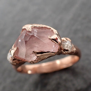 Partially Faceted Morganite Diamond 14k Rose Gold Engagement Ring Multi stone Wedding Ring Custom One Of a Kind Gemstone Ring Bespoke Pink Conflict Free by Angeline 2534