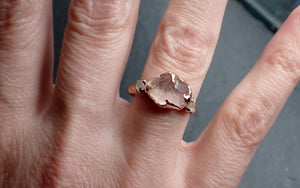 Partially Faceted Morganite Diamond 14k Rose Gold Engagement Ring Multi stone Wedding Ring Custom One Of a Kind Gemstone Ring Bespoke Pink Conflict Free by Angeline 2534