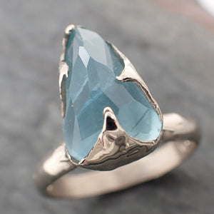 partially faceted aquamarine solitaire ring 14k white gold custom one of a kind gemstone ring bespoke byangeline 2271 Alternative Engagement
