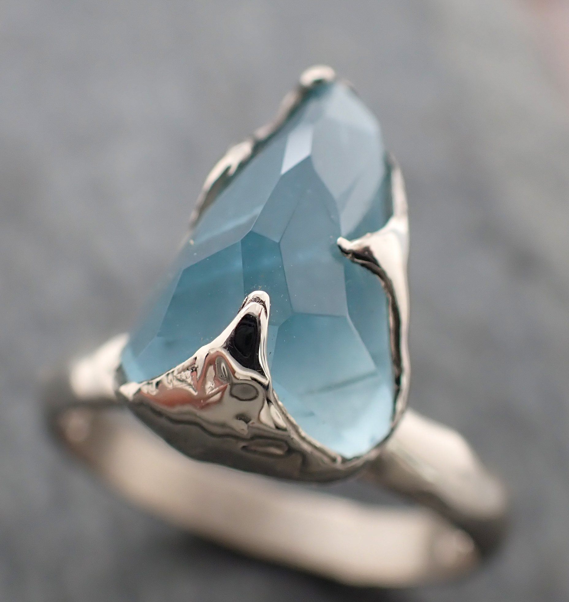 partially faceted aquamarine solitaire ring 14k white gold custom one of a kind gemstone ring bespoke byangeline 2271 Alternative Engagement