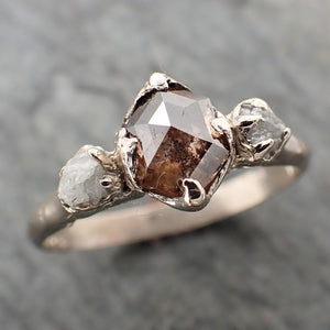 fancy cut salt and pepper diamond multi stone engagement 14k white gold wedding ring rough diamond ring byangeline 2277 Alternative Engagement