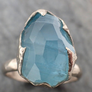 partially faceted aquamarine solitaire ring 14k white gold custom one of a kind statement gemstone ring bespoke byangeline 2273 Alternative Engagement