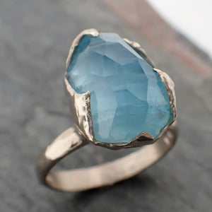 partially faceted aquamarine solitaire ring 14k white gold custom one of a kind statement gemstone ring bespoke byangeline 2273 Alternative Engagement