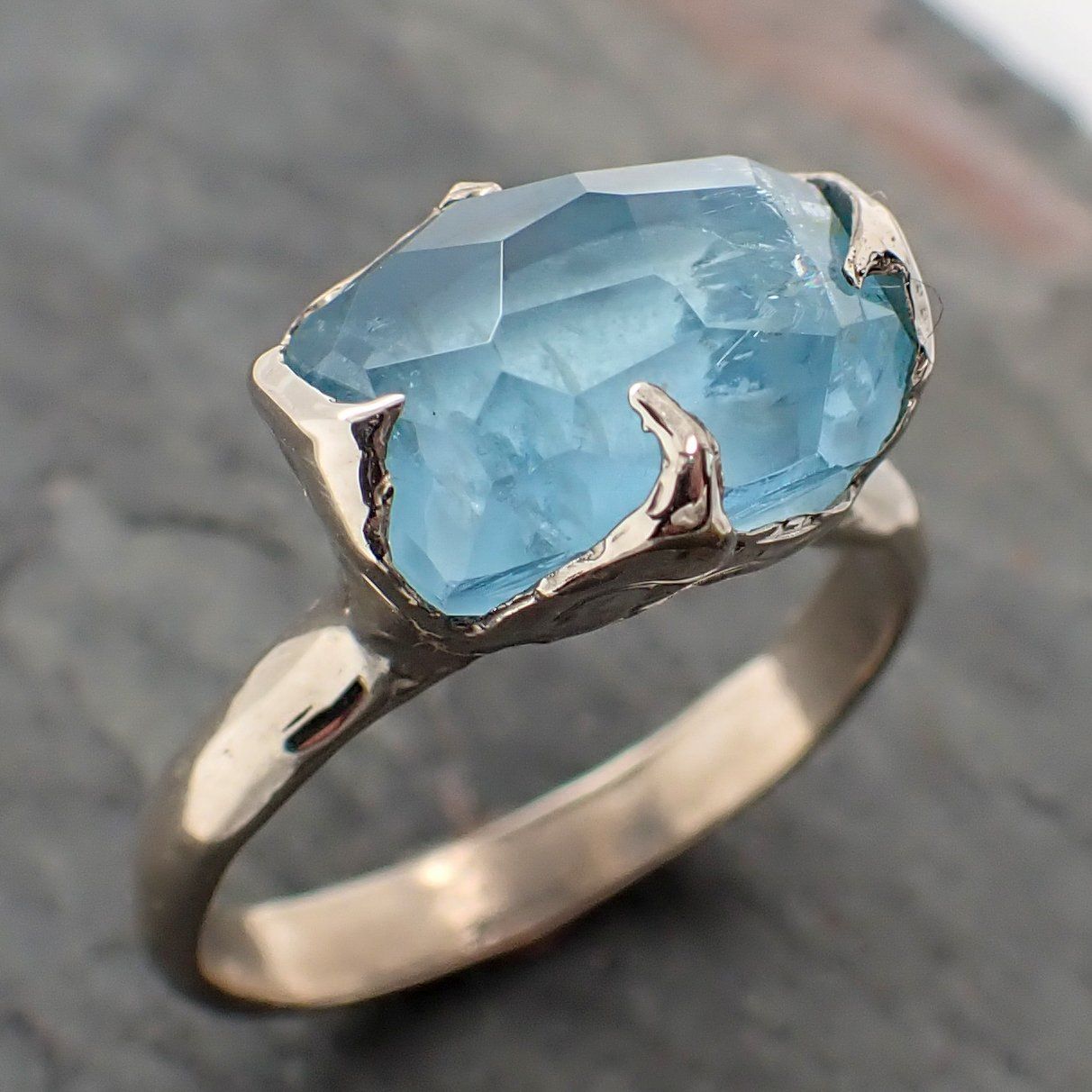 partially faceted aquamarine solitaire ring 14k white gold custom one of a kind gemstone ring bespoke byangeline 2272 Alternative Engagement