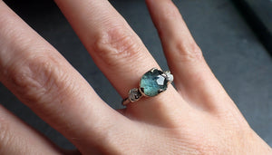 montana sapphire partially faceted multi stone rough diamond 14k white gold engagement ring wedding ring custom gemstone ring three stone 2275 Alternative Engagement