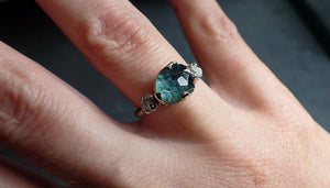 montana sapphire partially faceted multi stone rough diamond 14k white gold engagement ring wedding ring custom gemstone ring three stone 2275 Alternative Engagement