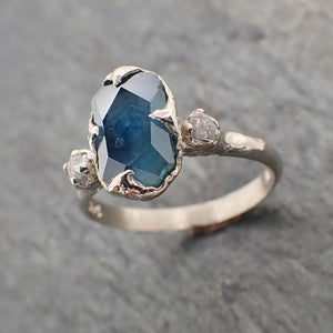 partially faceted montana sapphire diamond 14k white gold engagement ring wedding ring custom blue gemstone ring multi stone ring 2283 Alternative Engagement