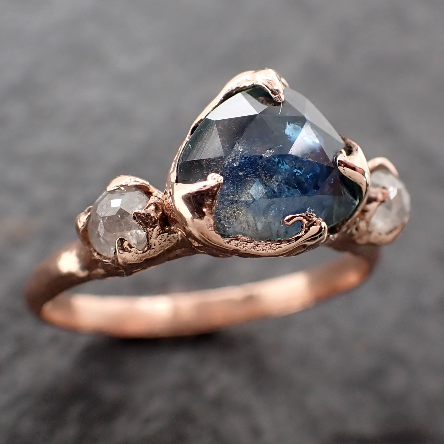 Fancy cut blue Montana Sapphire and fancy Diamonds 14k Rose Gold Engagement Wedding Ring Custom Gemstone Ring Multi stone Ring 2540