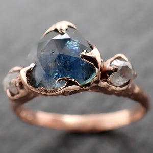 Fancy cut blue Montana Sapphire and fancy Diamonds 14k Rose Gold Engagement Wedding Ring Custom Gemstone Ring Multi stone Ring 2540