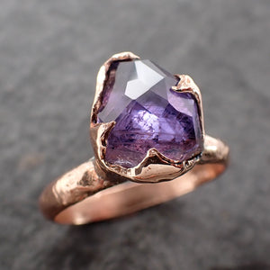 Partially Faceted Purple Sapphire 14k rose Gold Engagement Ring Wedding Ring Custom One Of a Kind Gemstone Ring Solitaire 2537