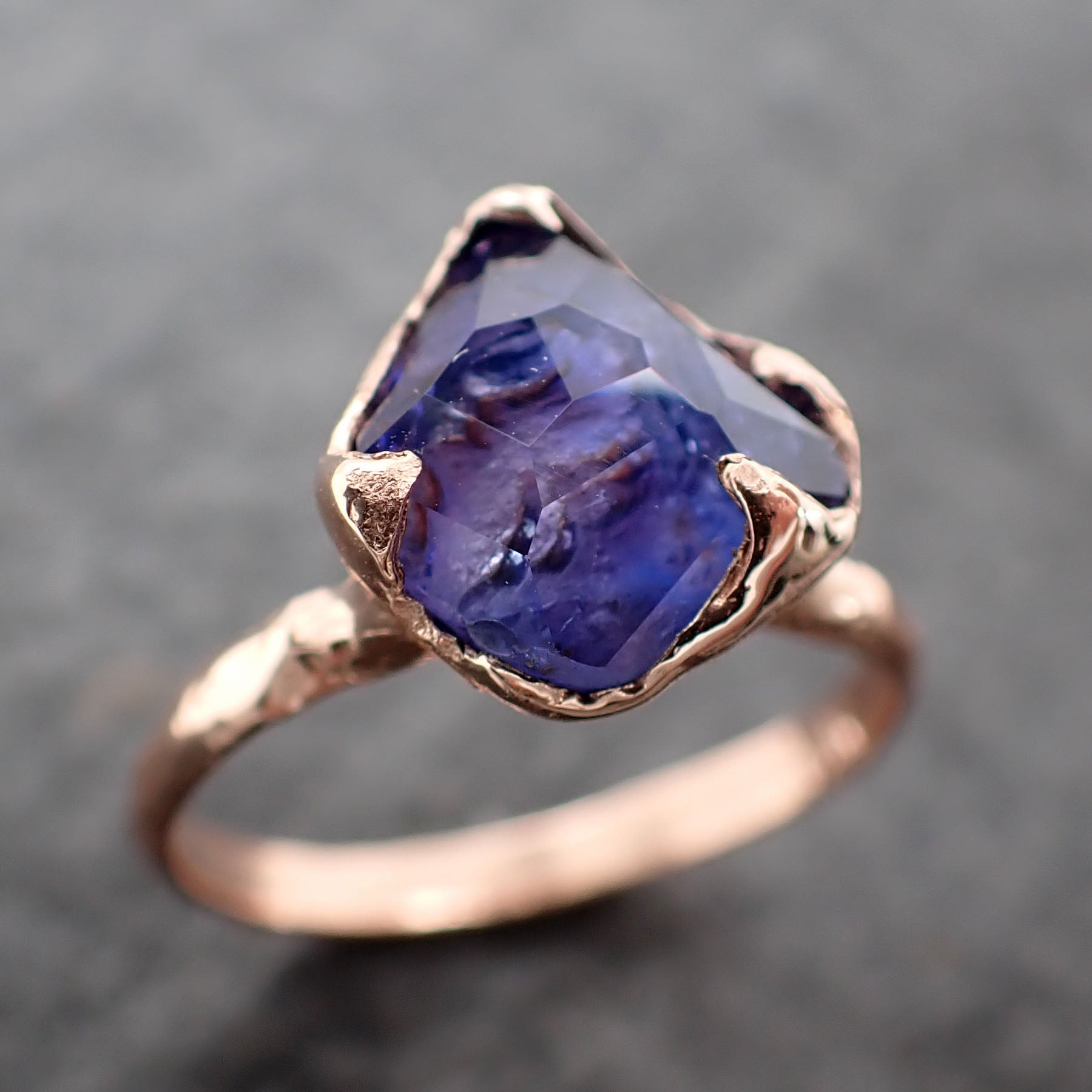 Partially Faceted Purple Sapphire 14k rose Gold Engagement Ring Wedding Ring Custom One Of a Kind Gemstone Ring Solitaire 2538