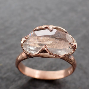 Partially Faceted Moonstone Rose Gold Ring Gemstone Solitaire recycled 14k statement cocktail statement 2542