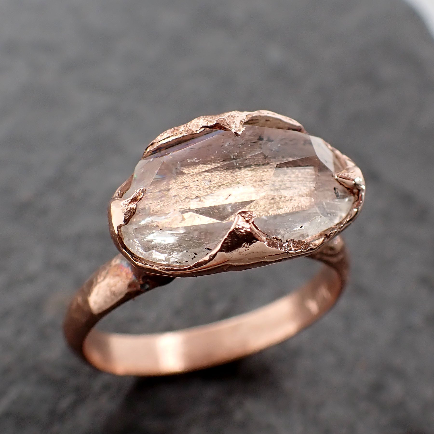 Partially Faceted Moonstone Rose Gold Ring Gemstone Solitaire recycled 14k statement cocktail statement 2542