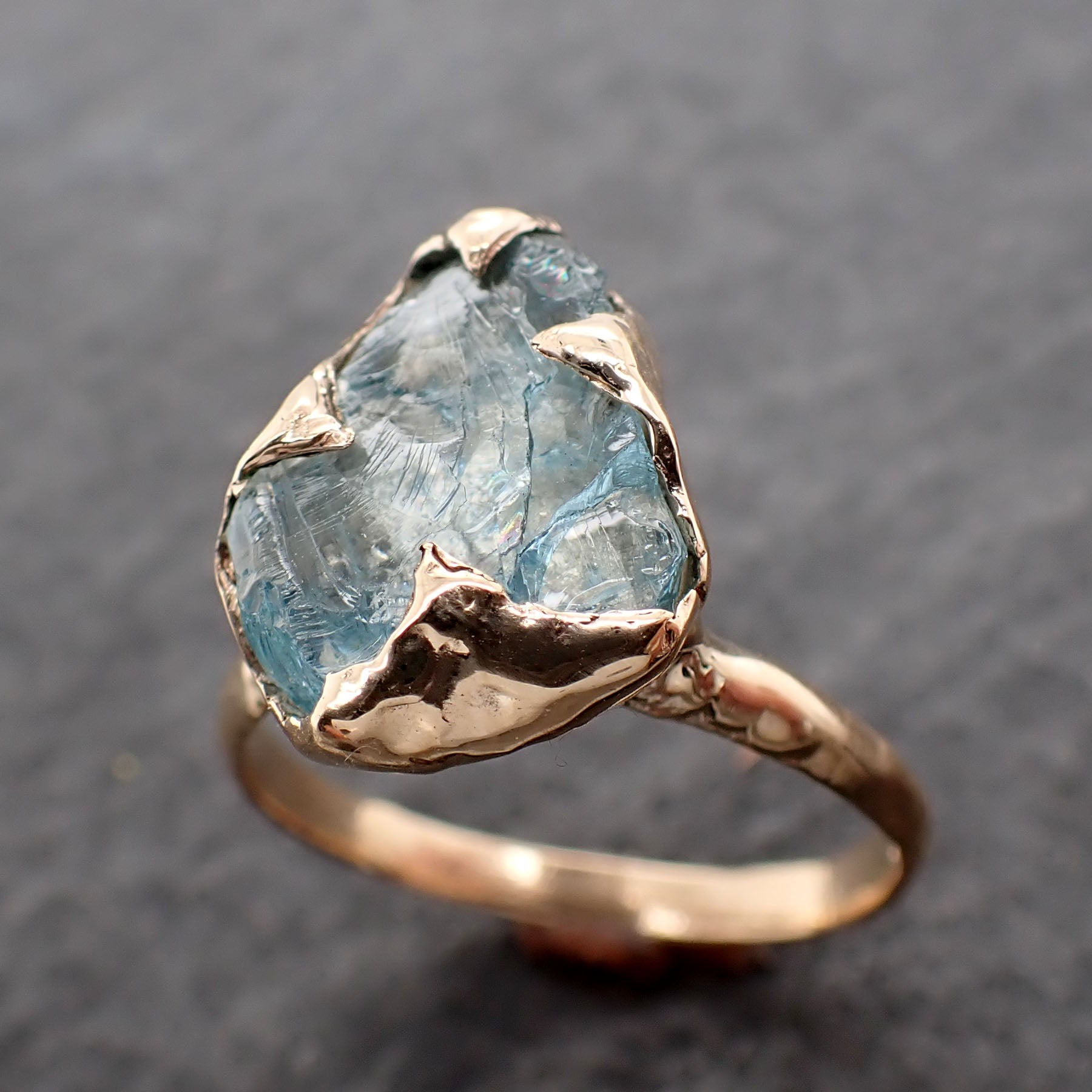 Raw uncut Aquamarine Solitaire Ring Custom One Of a Kind Gemstone Ring Bespoke byAngeline 2543