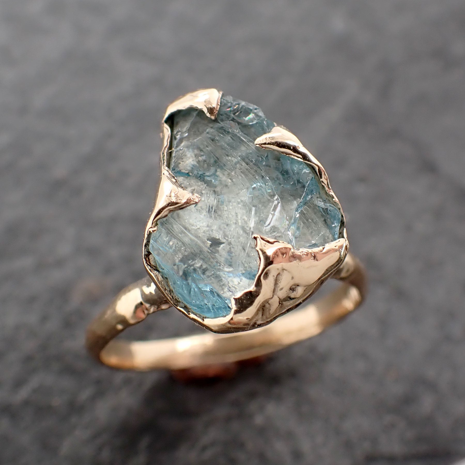 Raw uncut Aquamarine Solitaire Ring Custom One Of a Kind Gemstone Ring Bespoke byAngeline 2543