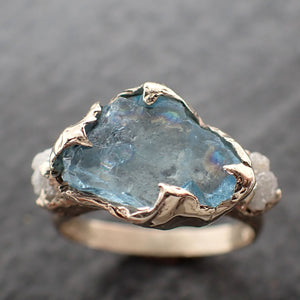 large Raw Uncut Aquamarine Diamond White Gold Engagement Ring Wedding Ring Custom One Of a Kind Gemstone Ring Multi stone Ring 2544