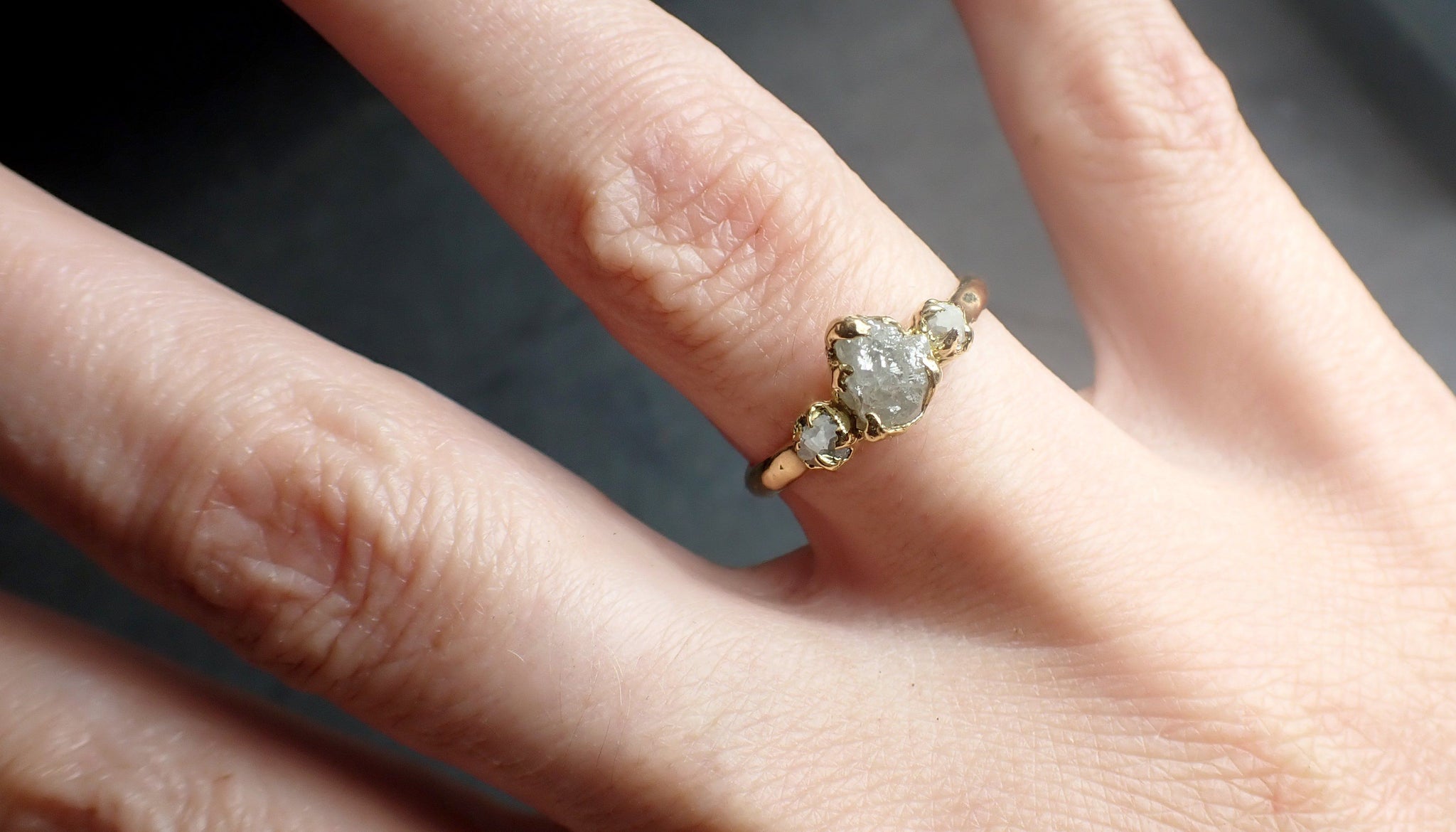 Rough Diamond gold Engagement Multi stone Three Ring 18k Gold Wedding Ring diamond Wedding Ring Rough Diamond Ring byAngeline 2290