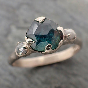 partially faceted montana sapphire diamond 14k white gold engagement ring wedding ring custom blue gemstone ring multi stone ring 2292 Alternative Engagement