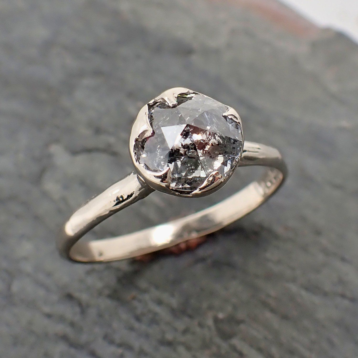 fancy cut salt and pepper diamond solitaire engagement 14k white gold wedding ring byangeline 2294 Alternative Engagement