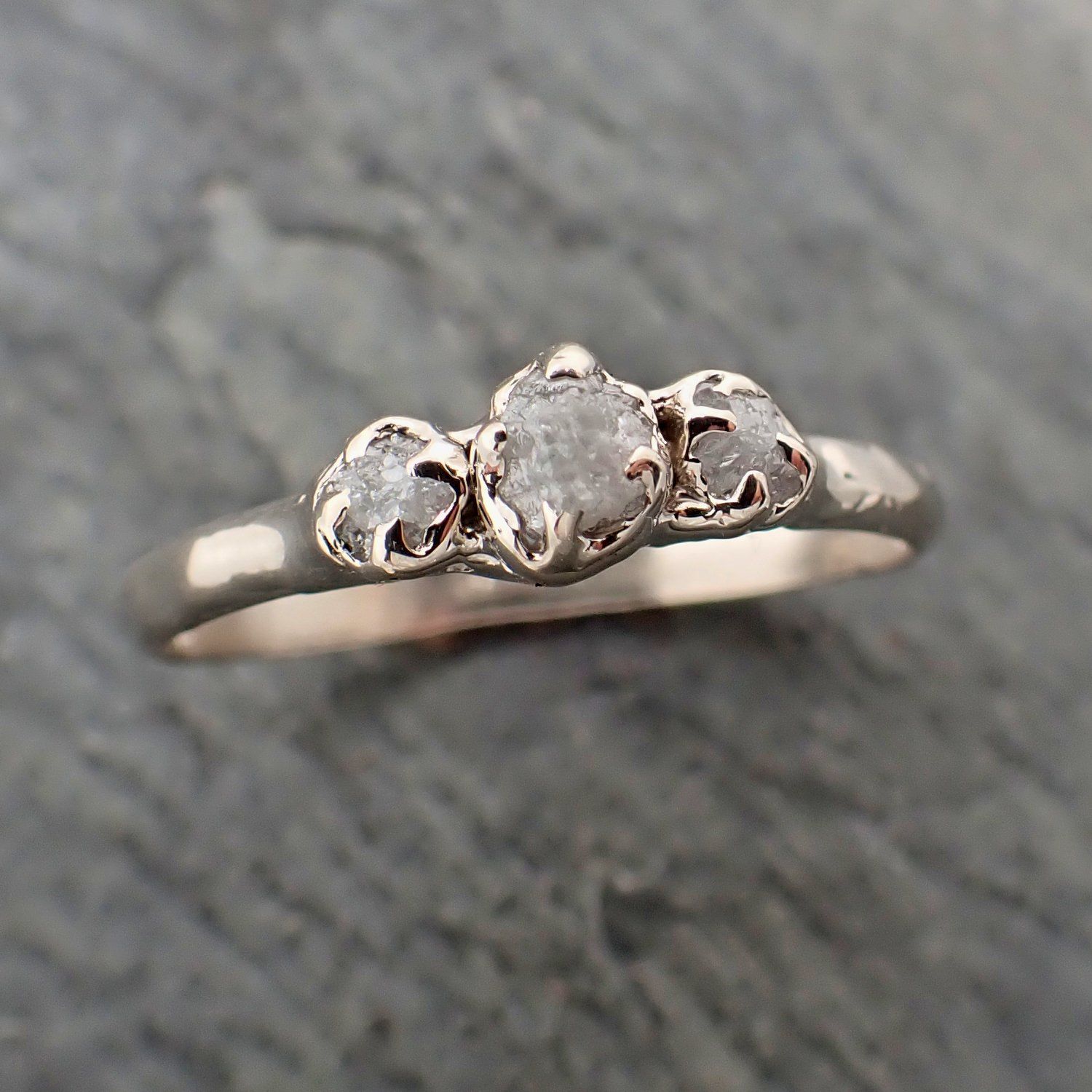 dainty raw rough diamond engagement stacking ring wedding anniversary white gold 14k rustic byangeline 2299 Alternative Engagement