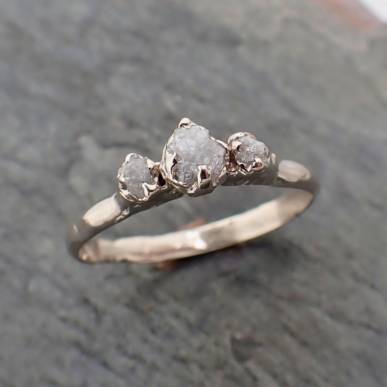 dainty raw rough diamond engagement stacking ring wedding anniversary white gold 14k rustic byangeline 2298 Alternative Engagement