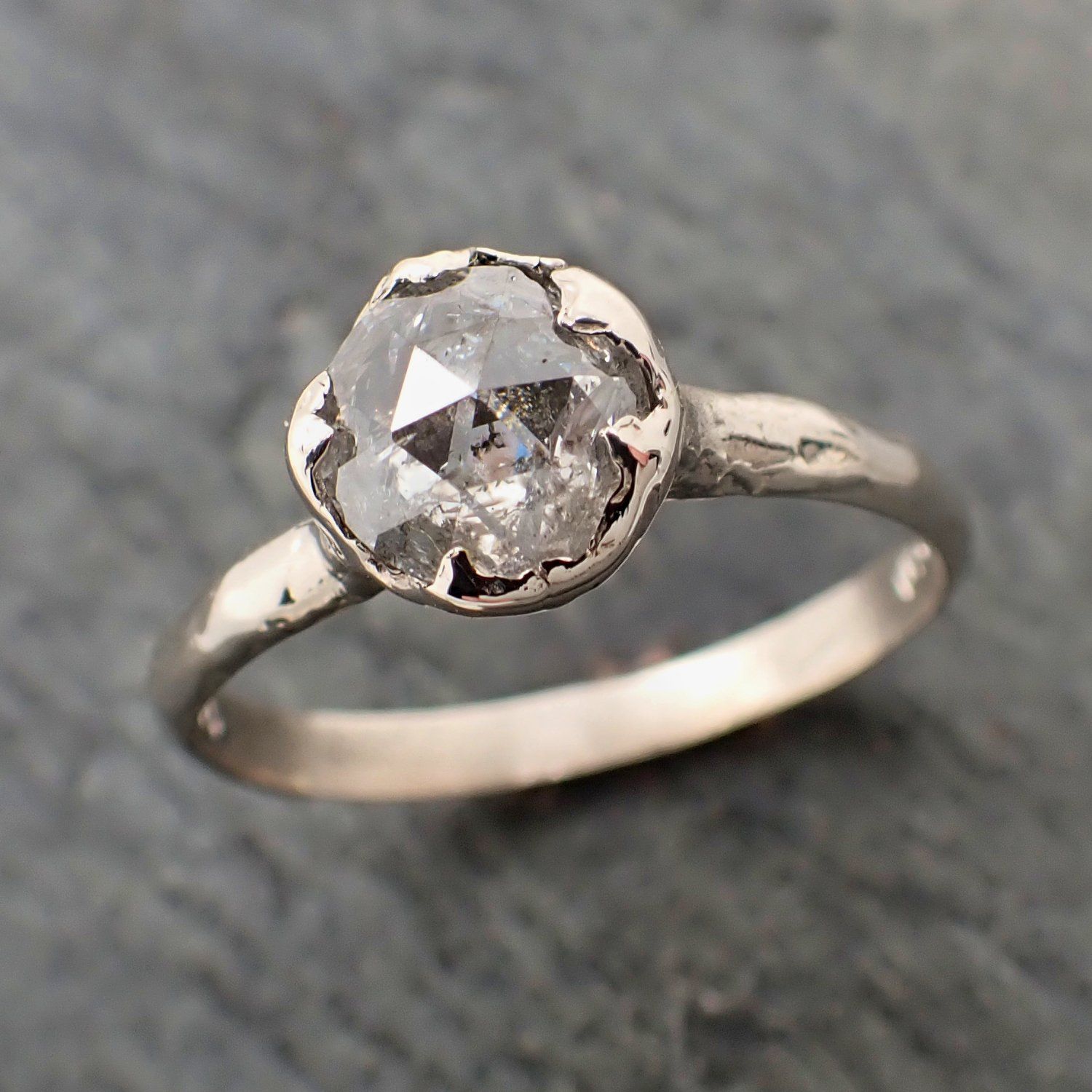 Fancy cut salt and pepper Diamond Solitaire Engagement 14k White Gold Wedding Ring byAngeline 2295