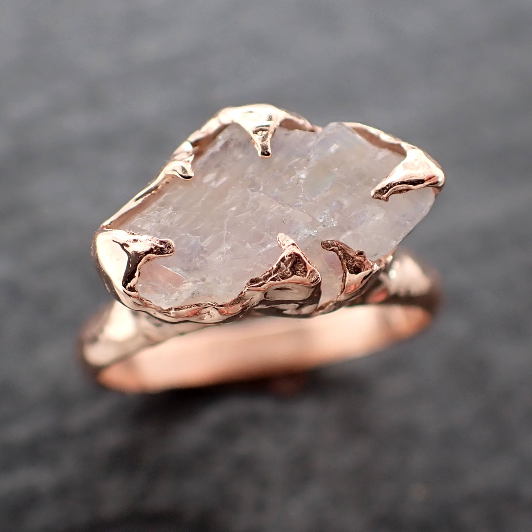 Rough Moonstone 14k Rose Gold Ring Gemstone Solitaire recycled statement cocktail statement 2546