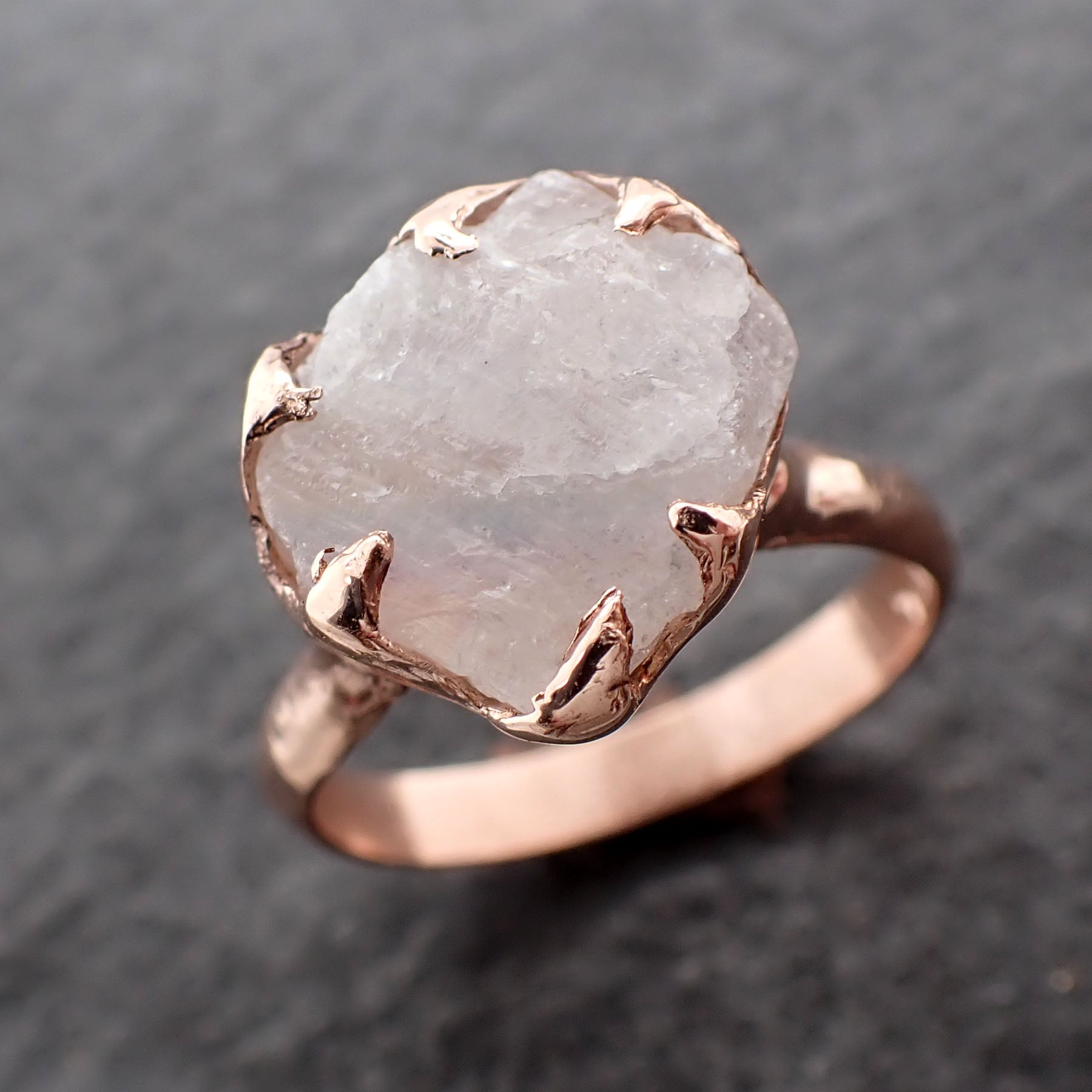 Rough Moonstone 14k Rose Gold Ring Gemstone Solitaire recycled statement cocktail statement 2545