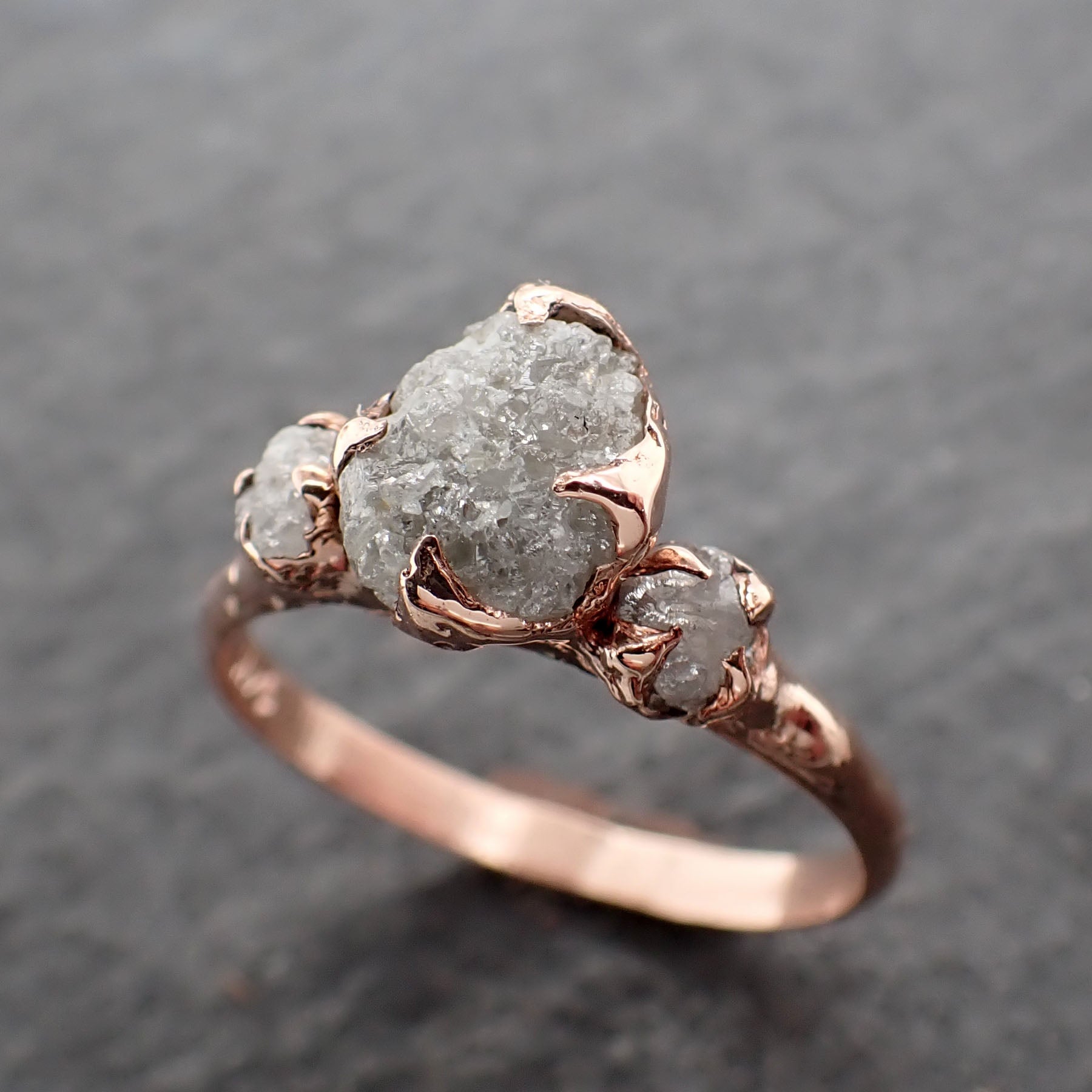 Raw Rough Diamond Engagement Stacking Multi stone Wedding anniversary 14k Rose Gold Ring Rustic 2552
